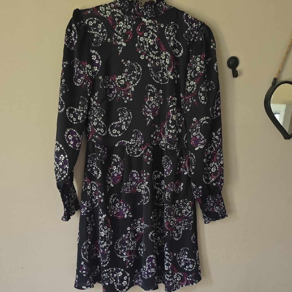 LOFT Black and Pink Mock Neck Sundress